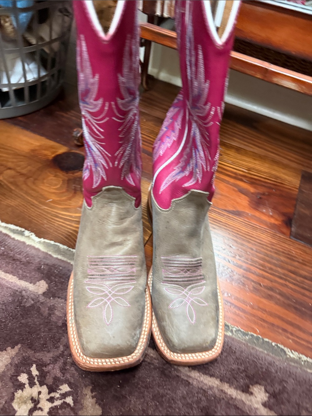 Justin Boots Two-Tone Western Boots in Pink and Brown